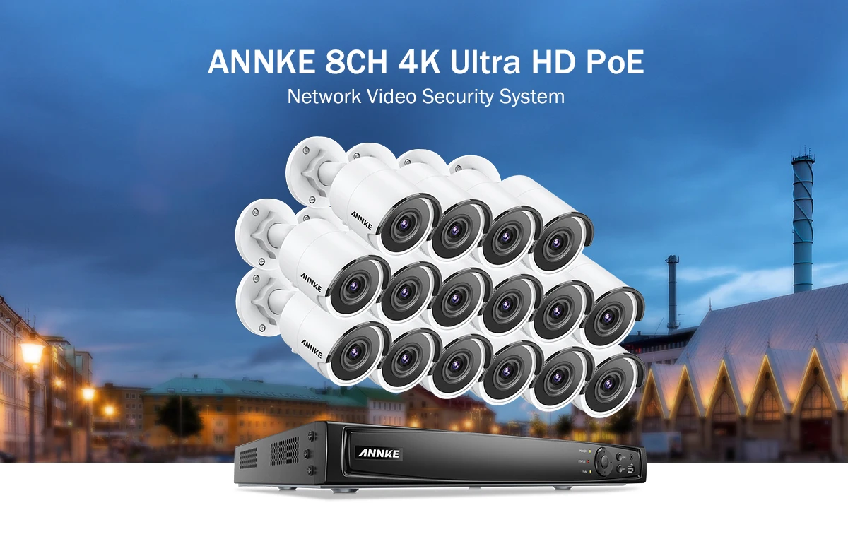 ANNKE 16CH сверхвысокой четкости 4K Ultra HD POE сетевой видеорегистратор безопасности Системы 8MP H.265 NVR с 16X8 Мп возможностью погружения на глубину до 30 м EXIR Ночное видение всепогодный IP Камера
