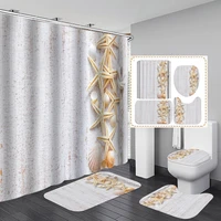 high quality polyester fabric shower curtain beach shell starfish bathroom curtains anti skid rugs toilet lid cover bath mat