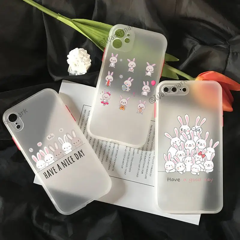 

Cute Animal Rabbit Phone Case For IPhone 11 12 Pro Max Xs Xr X 8 7 Plus White Matte Translucent Cover