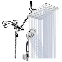 8 inch rainfall stainless steel fixed shower headhandheld showerheads combo 9 settings with extension arm chrome