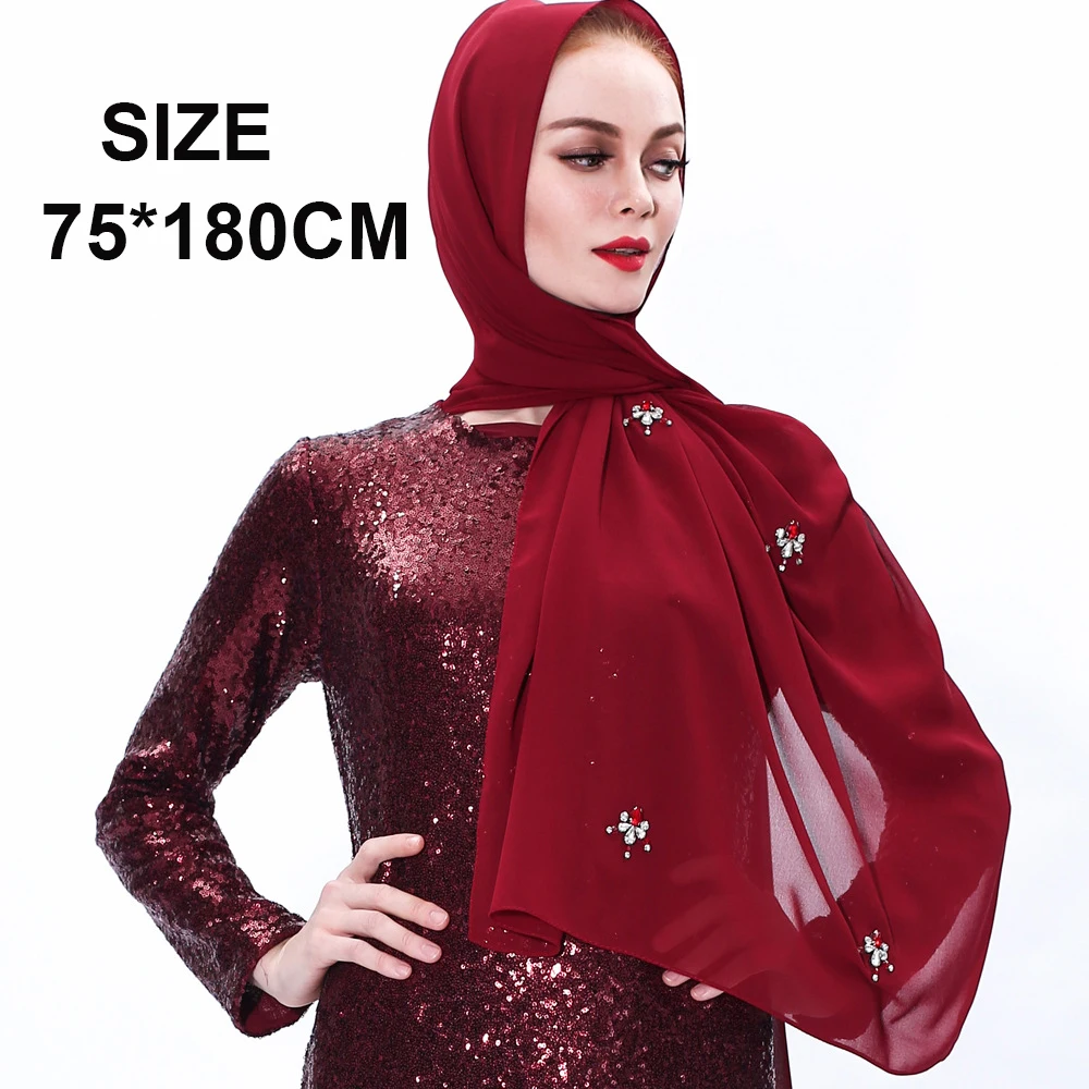 

Fashion Plain Hijabs Turban Scarf Shawl Headband Wrap Headscarf Long Scarf Chiffon Muslim Islamic Woman Girl Solid Color Dubai