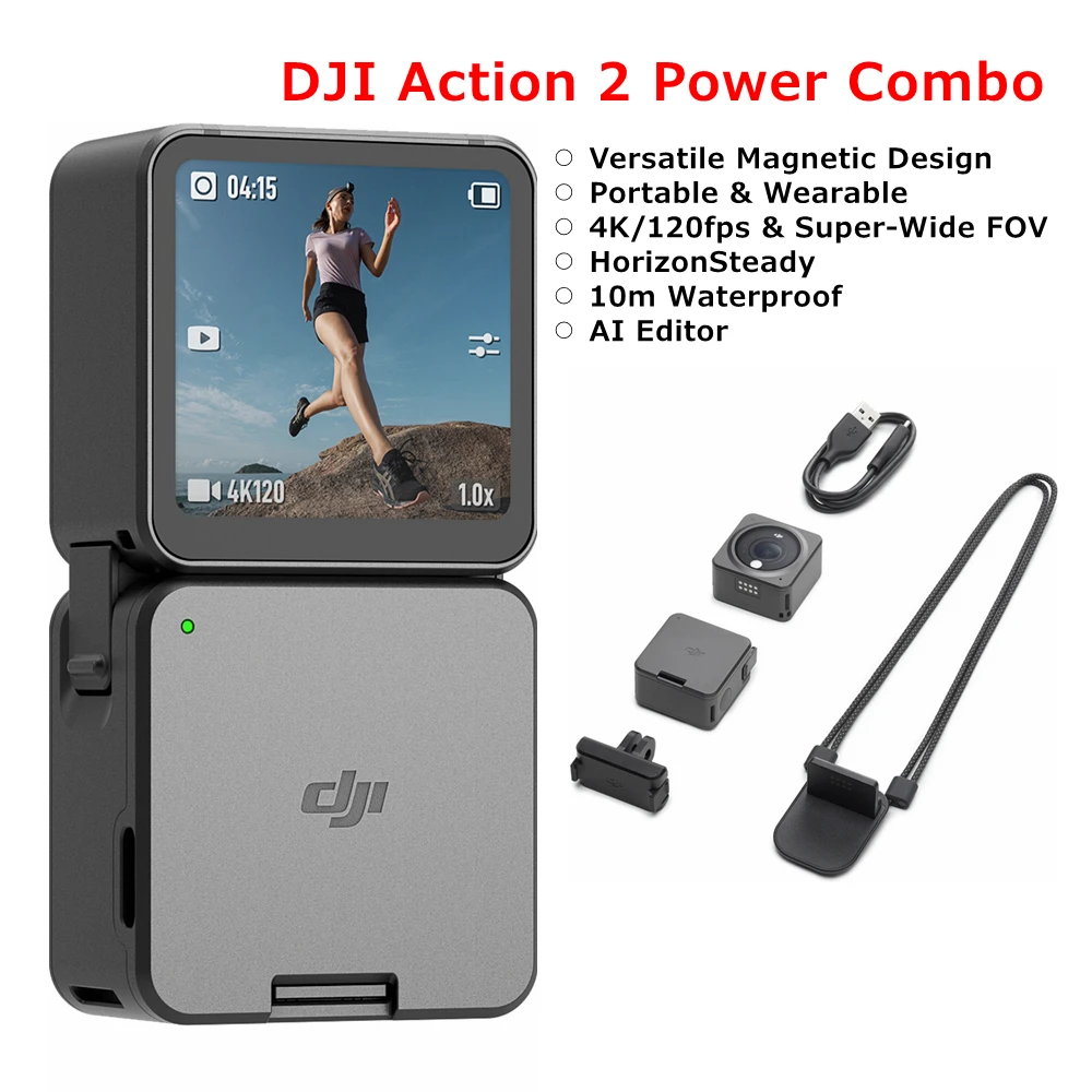 Оригинальная Спортивная камера DJI Action 2 Power Combo с двойным экраном 4K 120fps 155 ° супер
