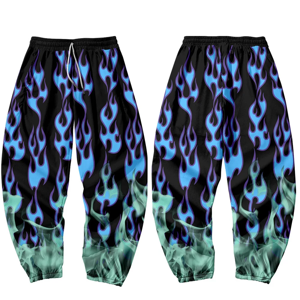 

2021 New 3D Print Blue complex flame Sweatpants Women/Men Fitness Joggers Spring High Street Anime Trousers Fashion Sweatpant
