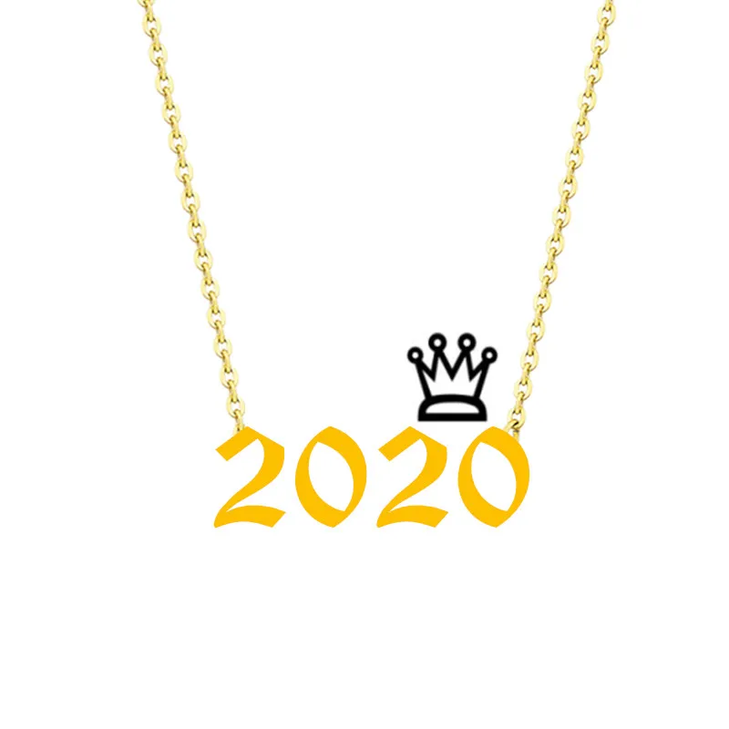 

Kid's Birthday Gift Custom Birth Year Necklaces Crown Stainless Steel Jewelry Personalized Old English Number Pendant Necklace