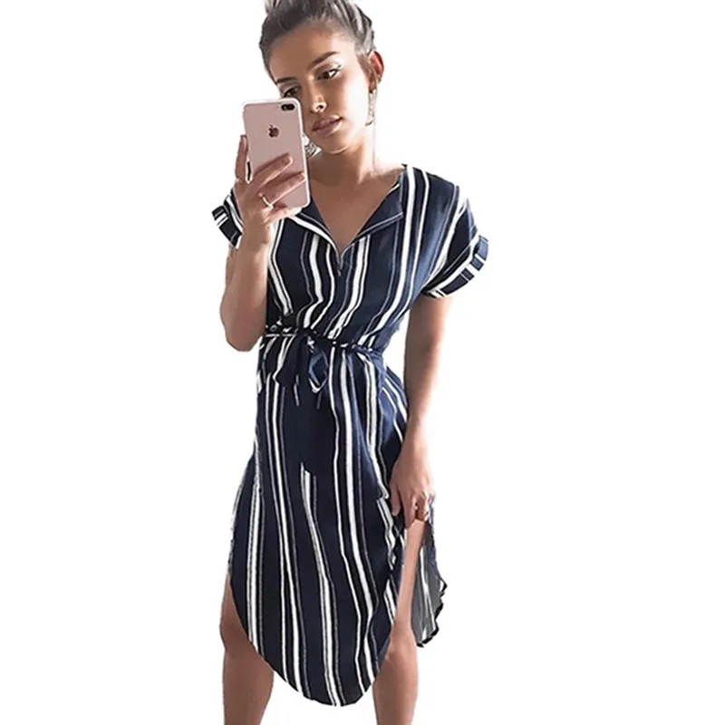 

Summer Sexy V-neck Block Geometric Printed Mid Length Short Sleeve Dress