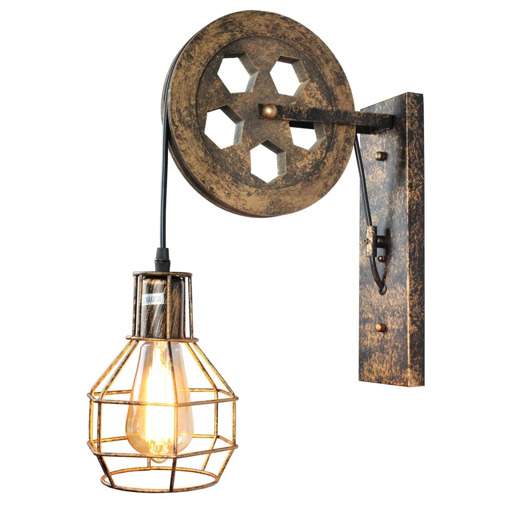 

Wall Industrial Retro Iron Wall Lamp Creative Personality Lift Pulley Wall Lamp Lights for Home Kitchen Restaurant Bar Cafe