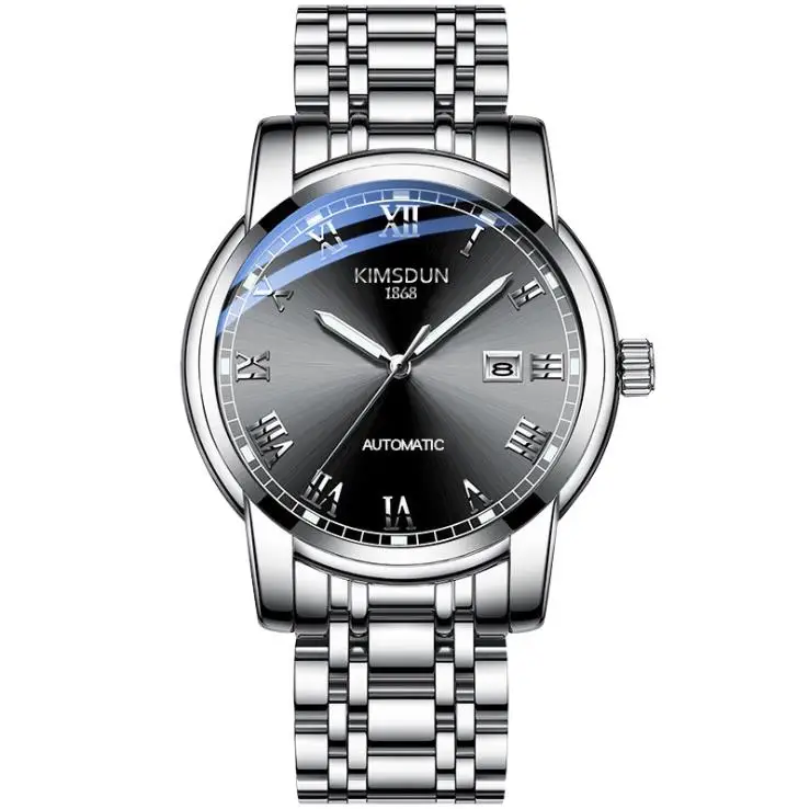 

Waterproof KIMSDUN luxury casual business cool men's stainless steel gold strap date display automatic mechanical watch Relogio