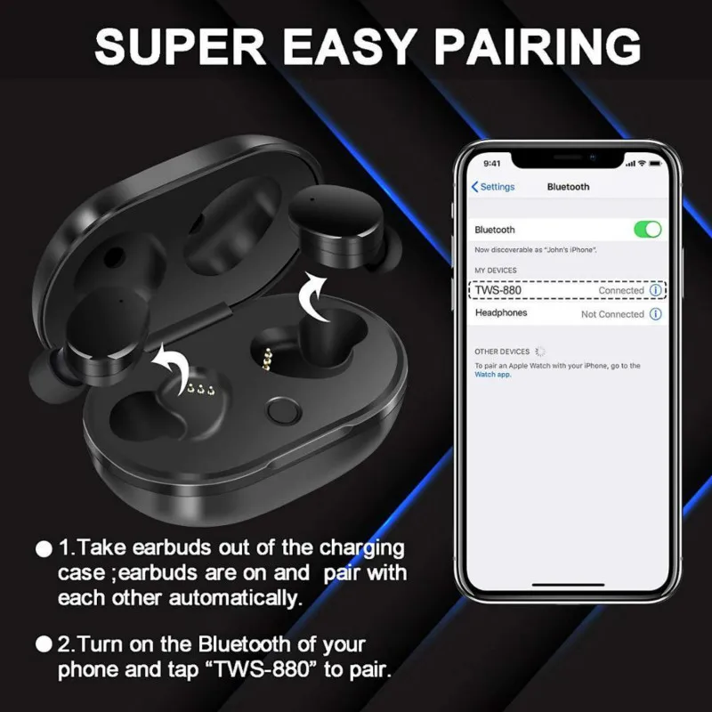 TWS Bluetooth 5 0 наушники беспроводные IPX7 водонепроницаемые настоящие Беспроводные с