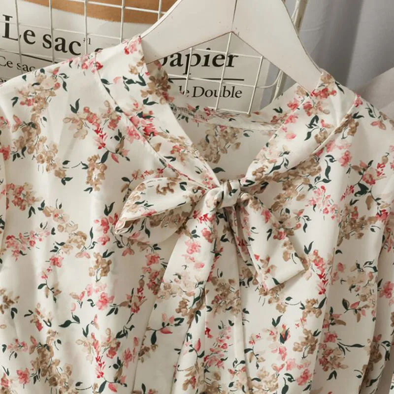 

2021 New Arrivals Autumn Women Dress 2 Piece Set Sweet Floral Print High waist Bow tie Ruffle Dress Casual Knitted Vest Suit