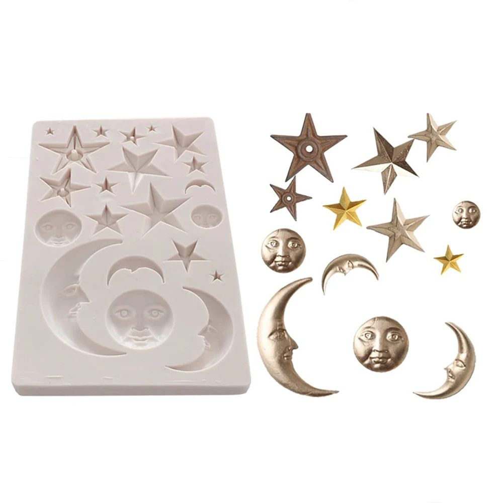 

Moon Stars Sun Face Silicone Fondant Mold Chocolate Candy Gumpaste Sugarcraft Tool Epoxy Resin DIY Polymer Clay Silicone Mold