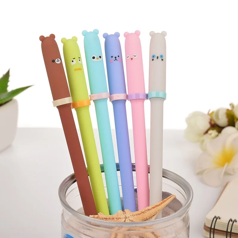 

5PCS Cute Kawaii 0.38mm Plastic Gel Pen Cartoon Bear Canetas Gel Pen Writing Children's Gifts School Office Stationery