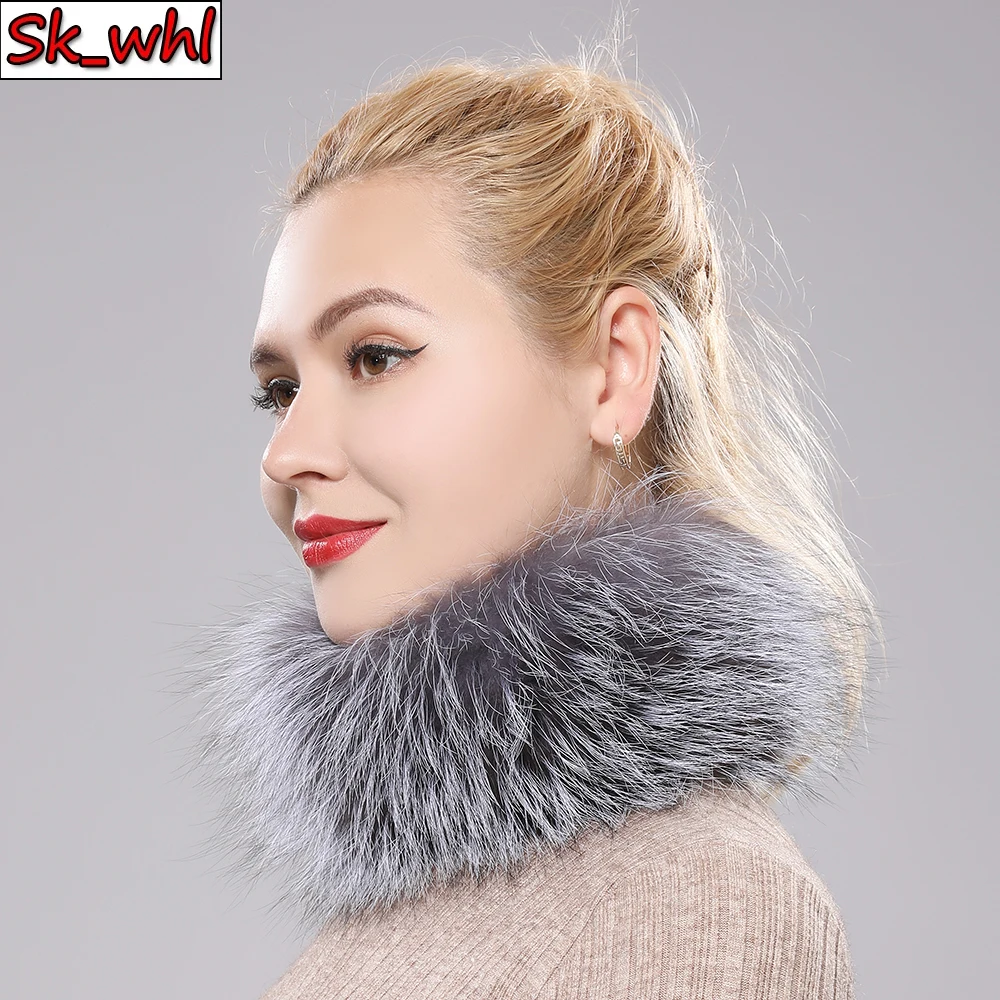 

2021 Fashion Lady Real Fox Fur Scarf Girls Warm Soft Knit Good Elastic Real Fox Fur Headband Brand Genuine Fox Fur Ring Scarves
