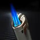 Металлическая Бутановая турбо-зажигалка, газовая зажигалка с тремя пламенями, бутановые зажигалки, металлические зажигалки, аксессуары для курения