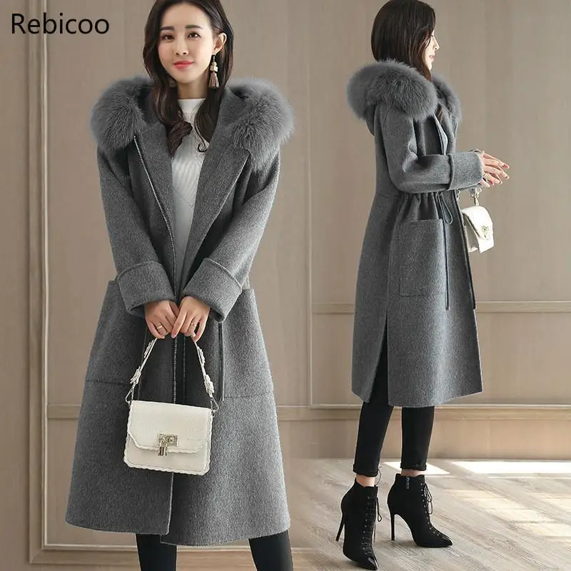 Модное однотонное женское длинное шерстяное пальто приталенная Женская куртка