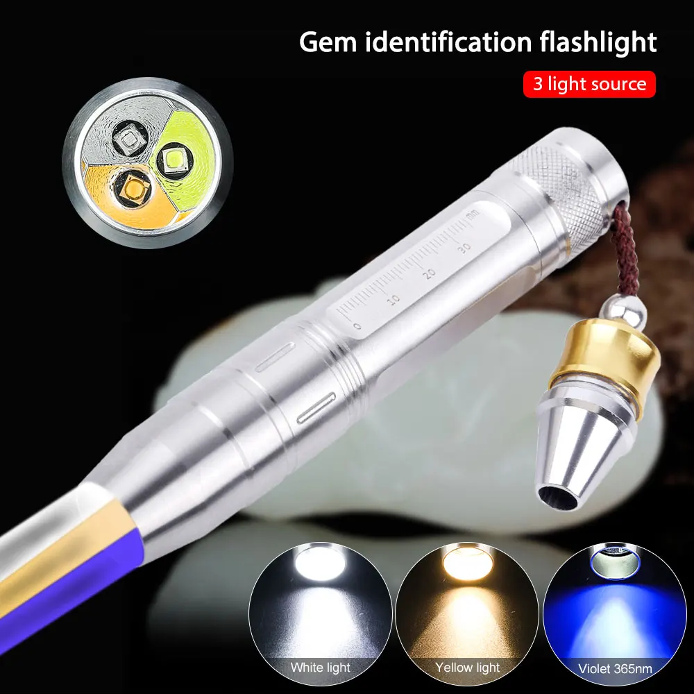 Torcia di identificazione della giada LED bianco/giallo/365nm fonti luminose torcia UV dedicata gemme ultraviolette gioielli ambra denaro