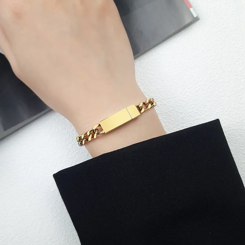 

LETAPI Custom Name Magnet Clasp Men Bracelet Stainless Steel Women Curban Chain Wristband Unisex Casual Street Simple Jewelry