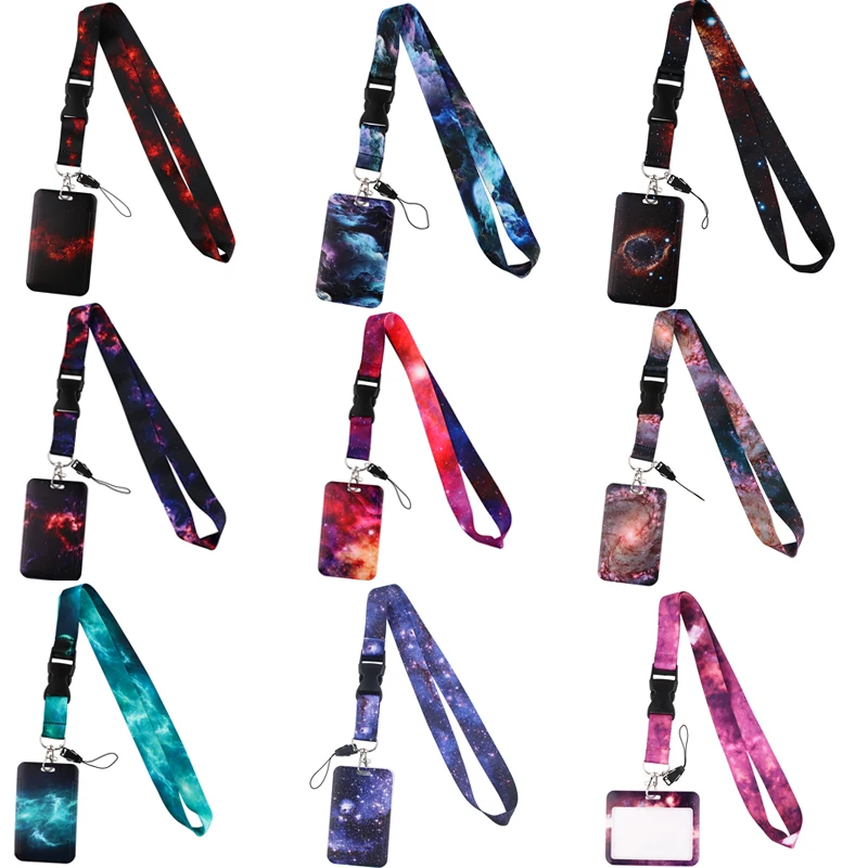 

J3057 Starry Sky Series Card Holders With Lanyard Bank Card Name Credit Card Holder ID Holders Identity Badge With Neck Strap