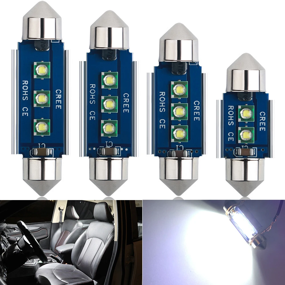2PCS C10W C5W LED Festoon 31mm 36mm 39mm 41/42mm 12V White Bulbs for Cars License Plate Interior Reading Light 6500K 2 Chips