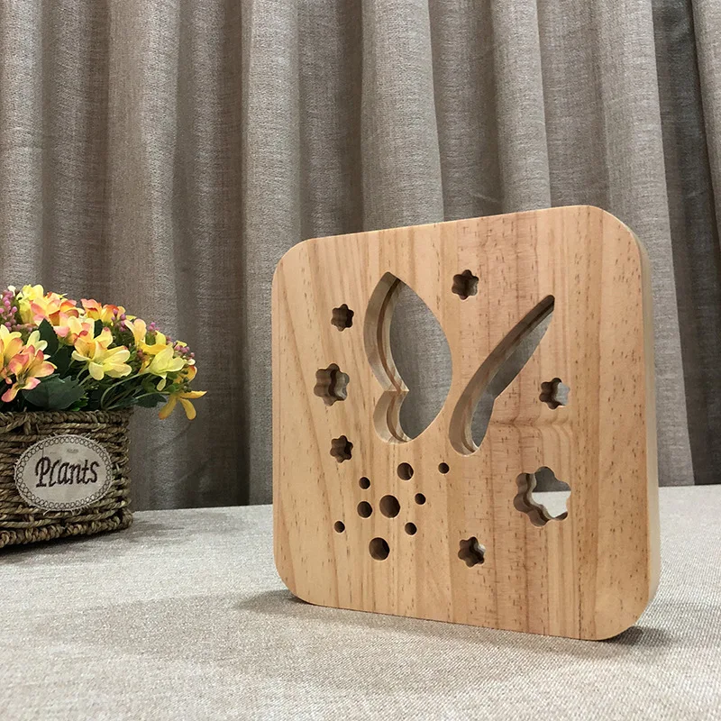 

3D Wooden Cute Butterfly Footprints Shadow LED Wood USB Desk Night Light Christianity Crucifix Crafts Table Lamp Gift Decoration