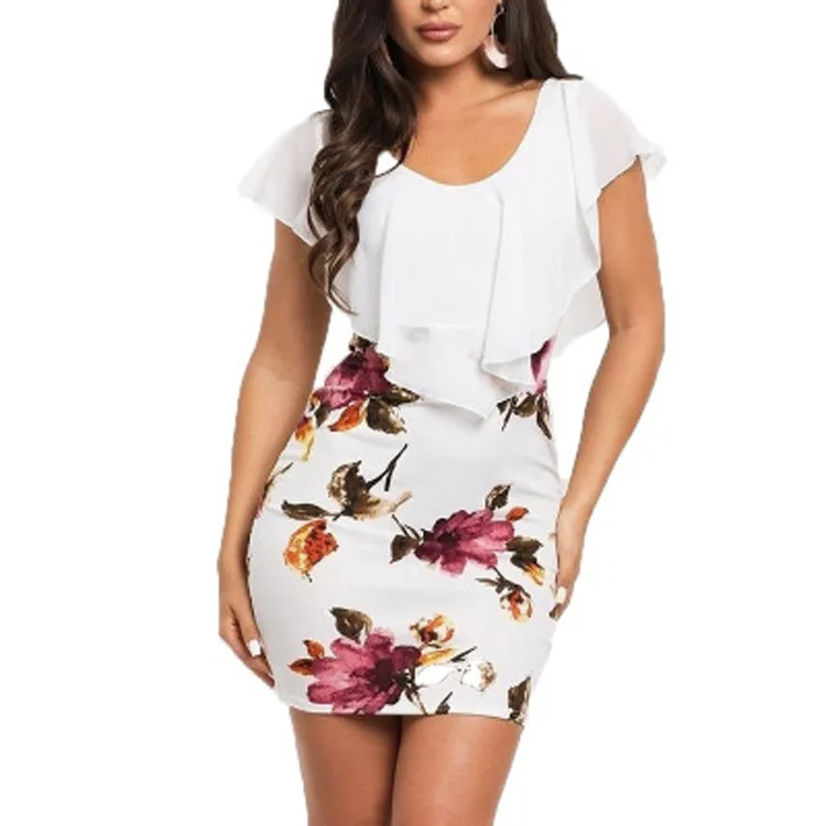 

2021 new printed stitching skirt fake two sexy hip dress women