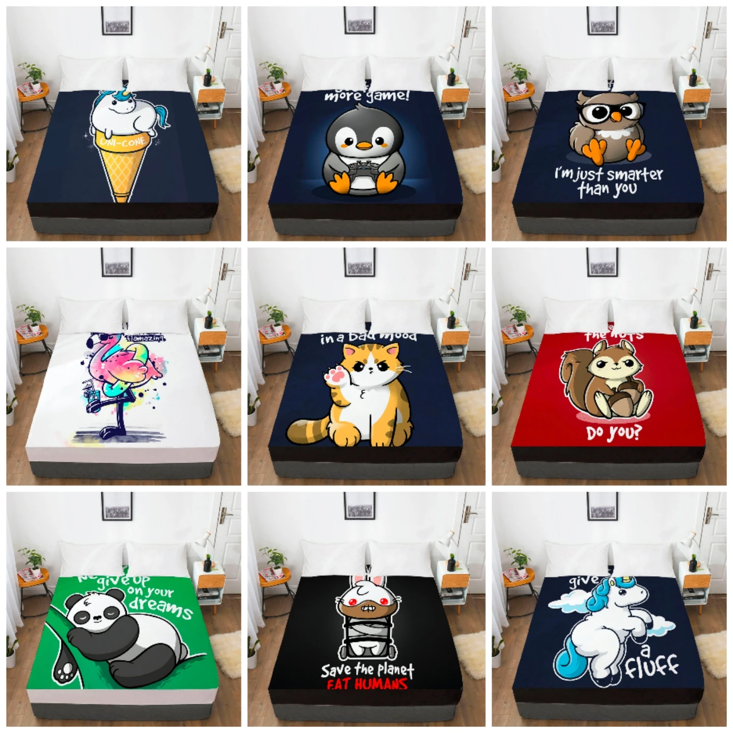 

Elastic Fitted Sheet Deep Up To 12 Inches 3D animal Polyester Mattress Covers(1 pcs).Pillowcases need to be purchased separately