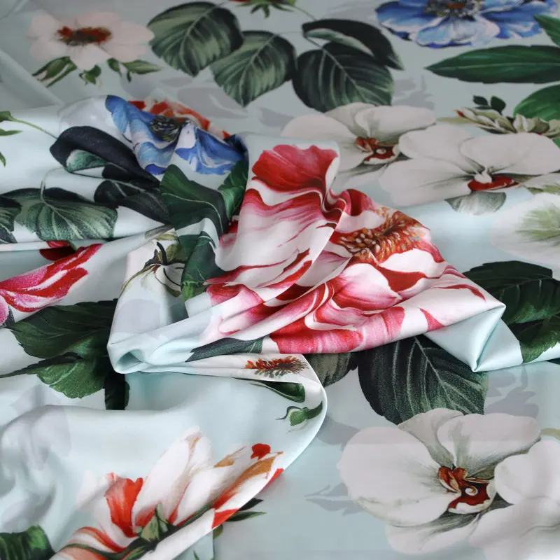 145cm Width Multi-colored Flowers Print Imitated Silk Satin Polyester Fabric for Woman Dresses Skirts Blouse DIY Sewing | Дом и сад