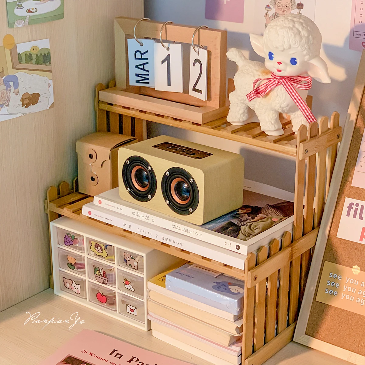 

Двухуровневый стеллаж для хранения из бамбука в стиле ретро