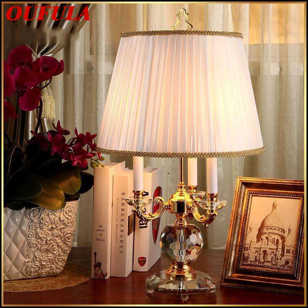 

OUFULA Crystal Table Lamp Contemporary LED Luxury Candle Shade Desk Light Decorative for Home Dinning Room