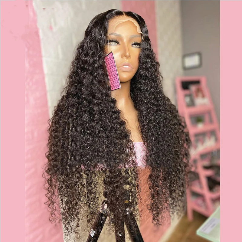 

26Inch Long Kinky Curly Synthetic Lace Front Wig Glueless 13x4 Synthetic Lace Wigs For Black Women Daily Wear Wigs 180%Density