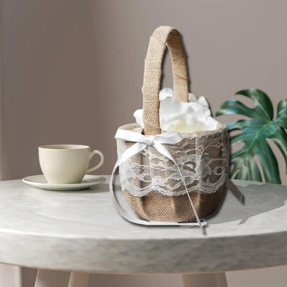 

Wear-resistant Imitation Linen Lace Bow-knot Vintage Basket for Garden
