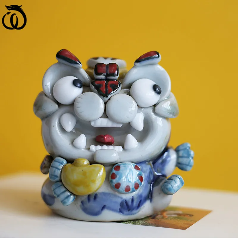 

WU CHEN длинное искусство керамические счастливые кошки Художественная Скульптура Милая статуя животного фэн-шуй идея для украшения домашнег...