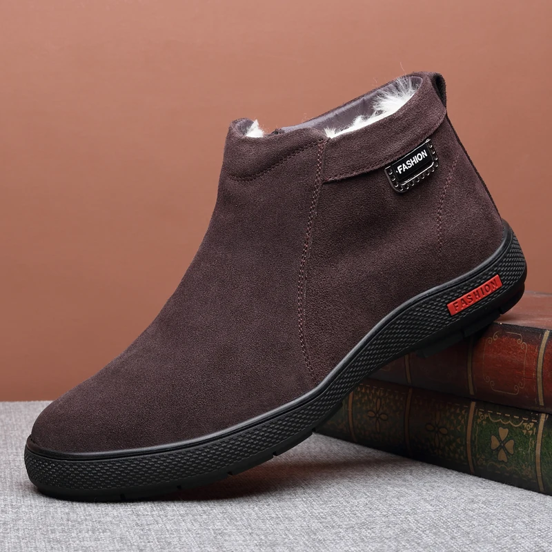 brown loafer Г. Новые мужские ботинки из нубука Monstceler повседневная обувь с плюшевой подкладкой зимние мужские ботильоны из коровьей замши из флока 38-44 - Цвет: brown loafer