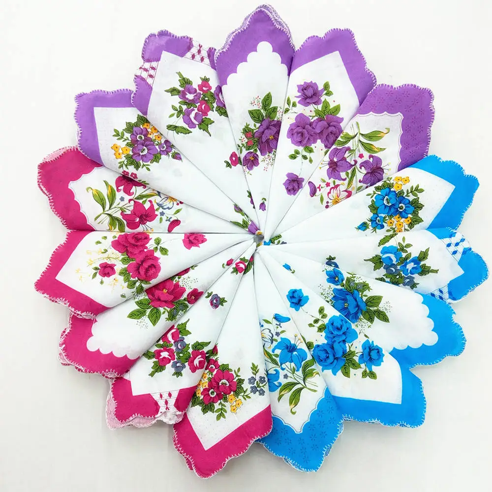 

20 pcs Lot Women Mens Vintage Cotton Quadrate Hankies Floral Handkerchief Decor random color pattern 2020