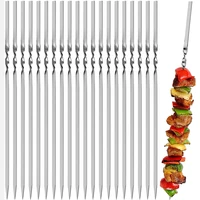 50 pcs stainless steel bbq barbecue skewers flat metal skewers for grilling reusable bbq sticks with portable storage bag