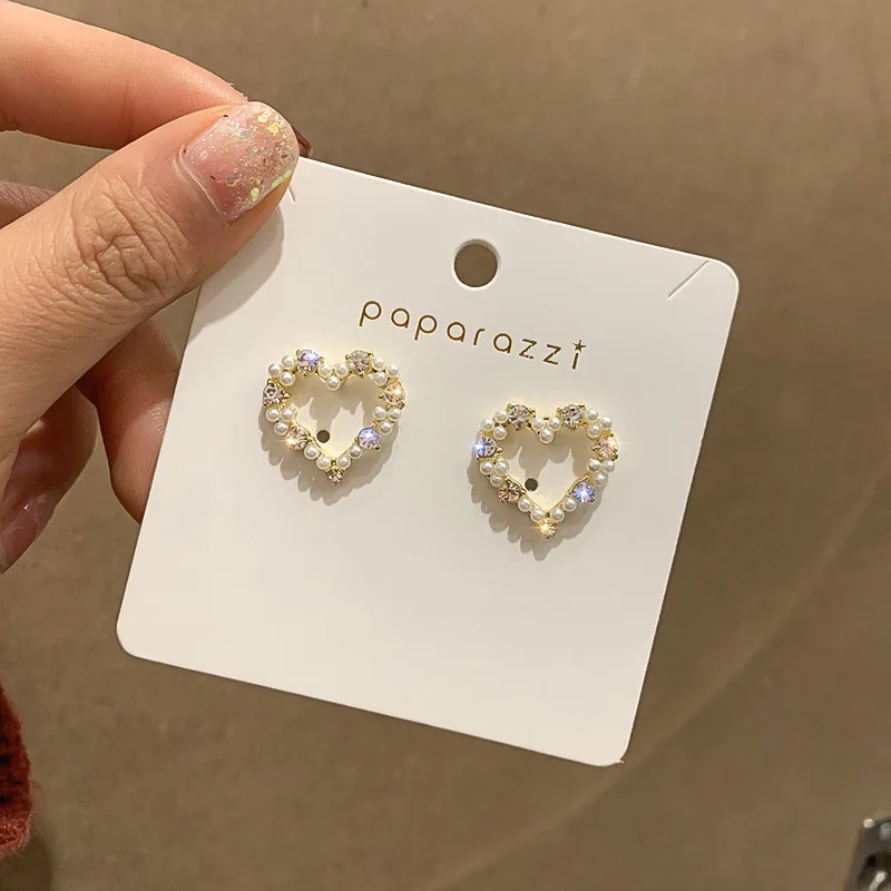 

925 Silver Needle Korea East Gate Lovely Personality Simple Temperament Zircon Freshwater Pearl Love Earrings Female