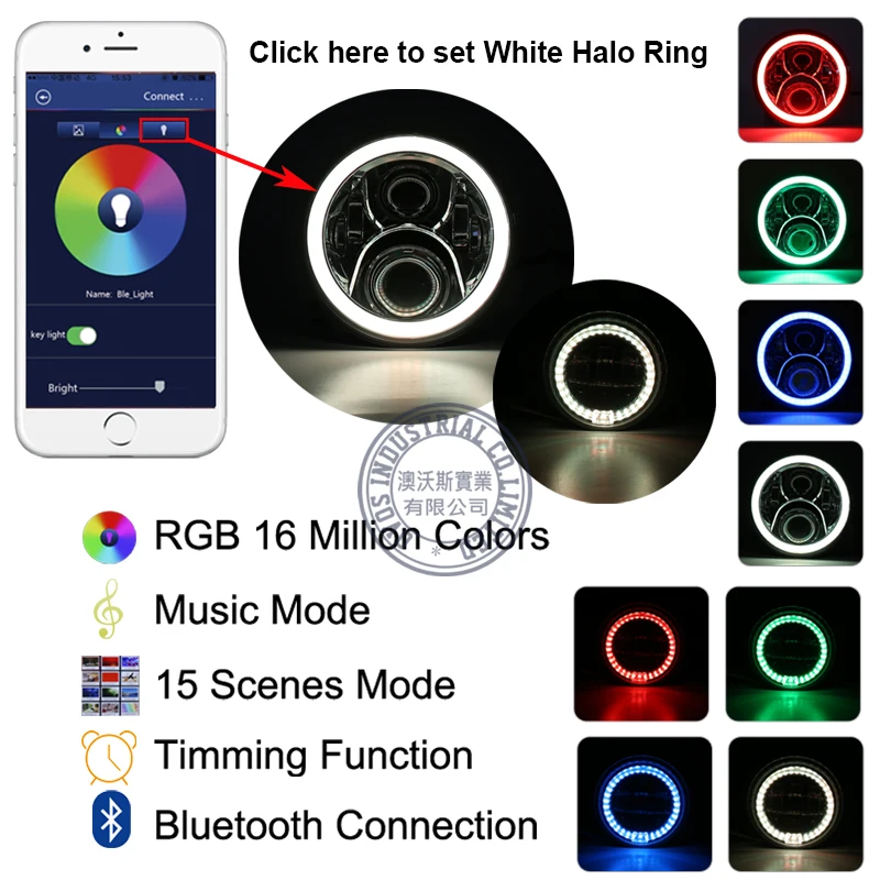 2x7 дюймов светодиодный проектор передняя фара с многоцветным RGB гало + 2x30 Вт 4