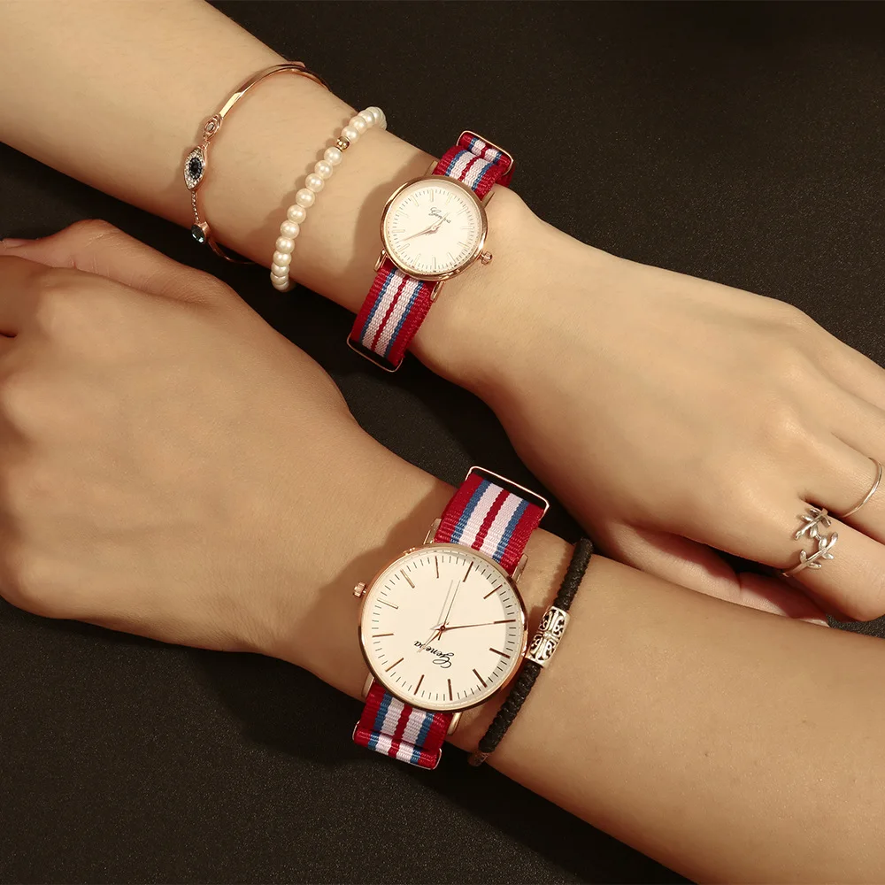

Geneva three-pin canvas couple watch Nylon watchband Student watch Gift fashion quartz watch