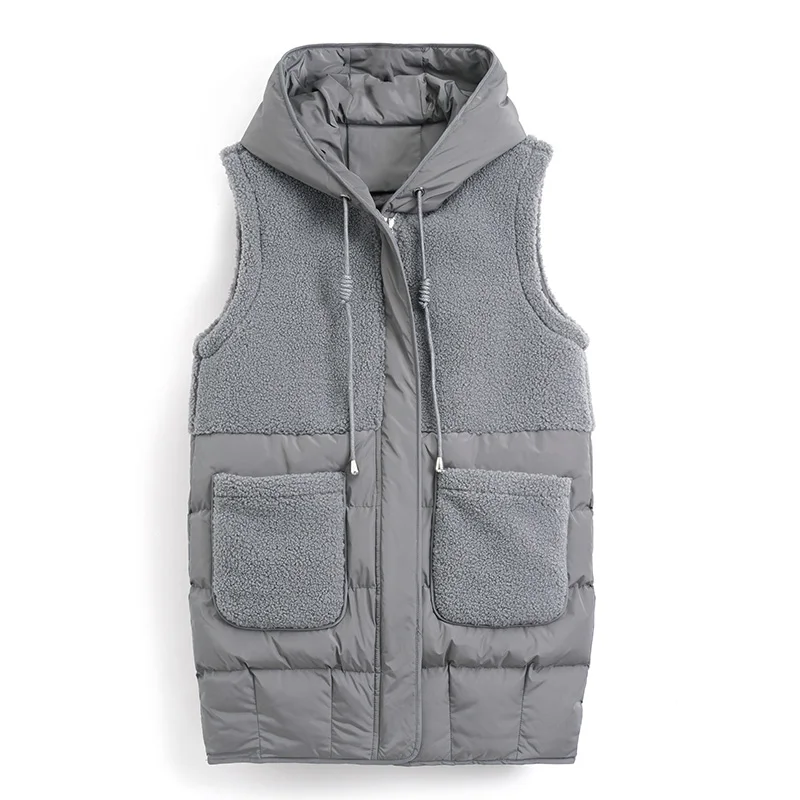 Женский хлопковый жилет средней длины зимний размера плюс шерстяная стеганая