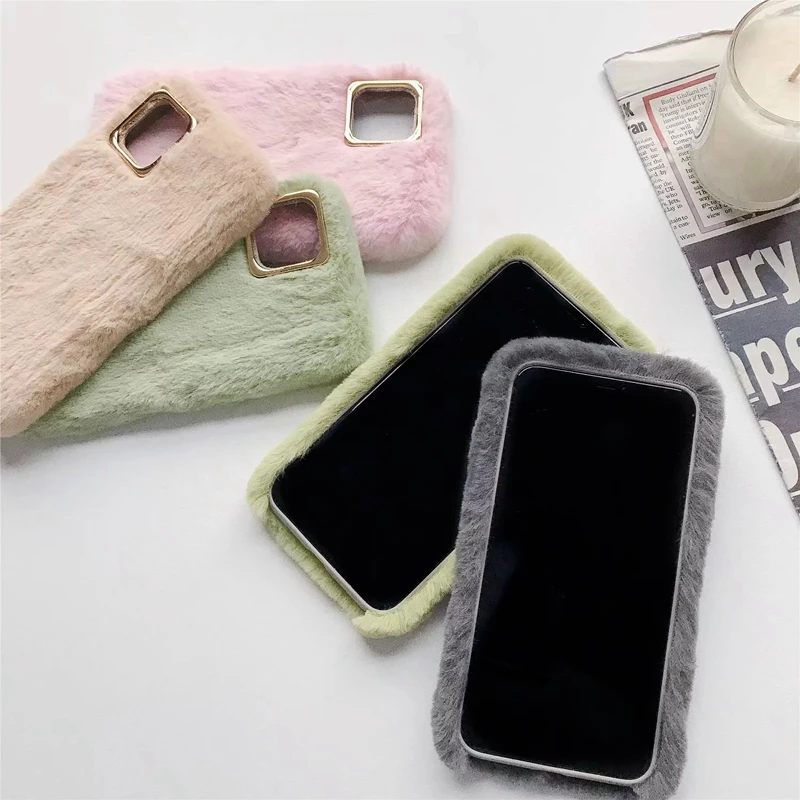 Меховой чехол для iPhone 11 Pro Max XR XS X 8 6 волосы хромированный металлик пушистый