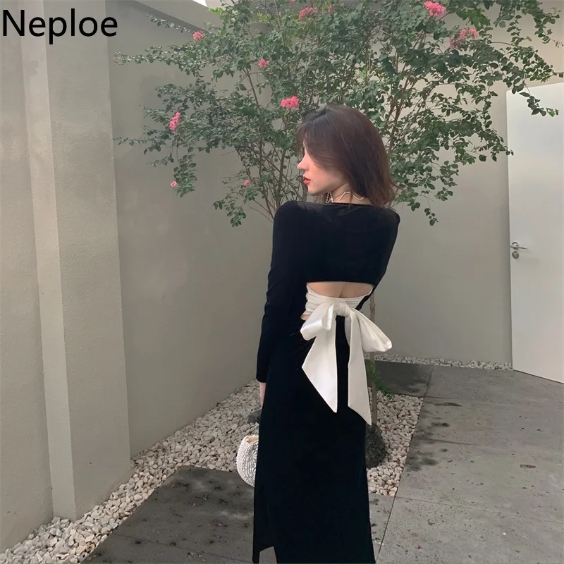 Винтажное платье Neploe для женщин бархатное черное 2022 женские платья Шикарное