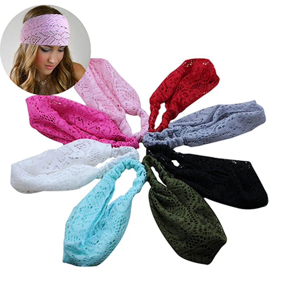 2020 New Girl Hair Accessories Fashion Solid Color Elastic Stretchy Wide Head Band Lace Turban Bandanas For Women Lady |