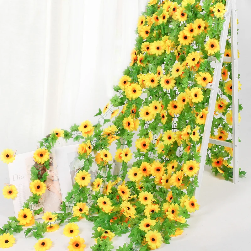 ФЛОН искусственные цветы лоза желтый подсолнечника ротанга искусственный