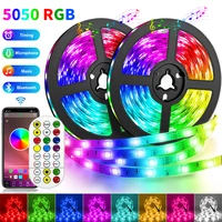 music 5050 led strips light flexible rgb lamp ribbon smd tv tape waterproof bluetooth wifi controller adapter for app alexa