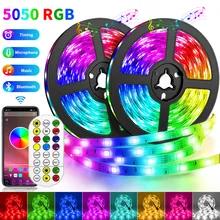 Music 5050 LED Strips Light Flexible RGB Lamp Ribbon SMD TV Tape Waterproof Bluetooth WIFI Controller + adapter For app Alexa