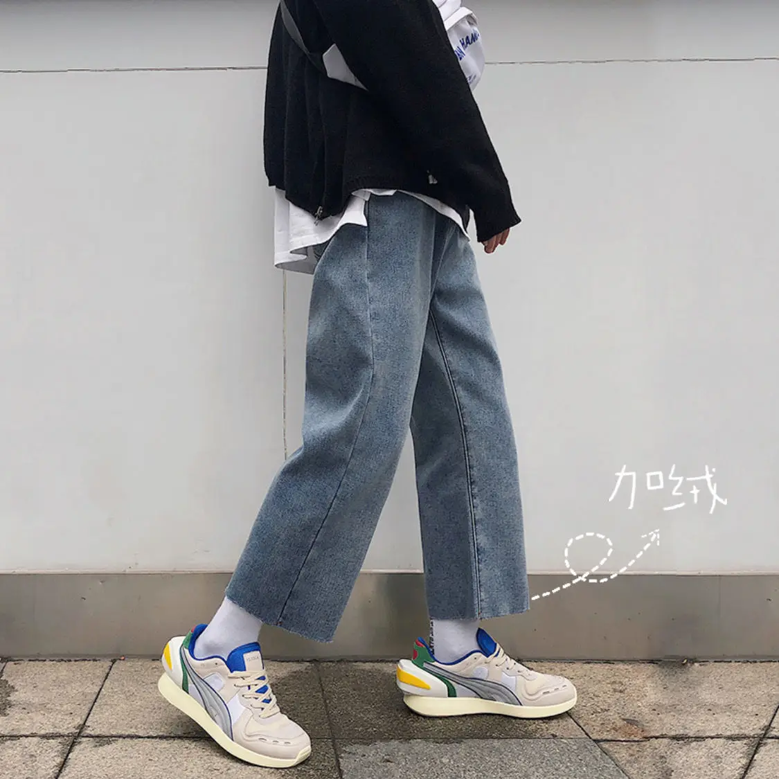 

2020 Winter Men's Loose Youth Wash Jeans Thickened Velvet High Waist Fashion Casual Pants Straight Blue Denim Trouser S-2XL