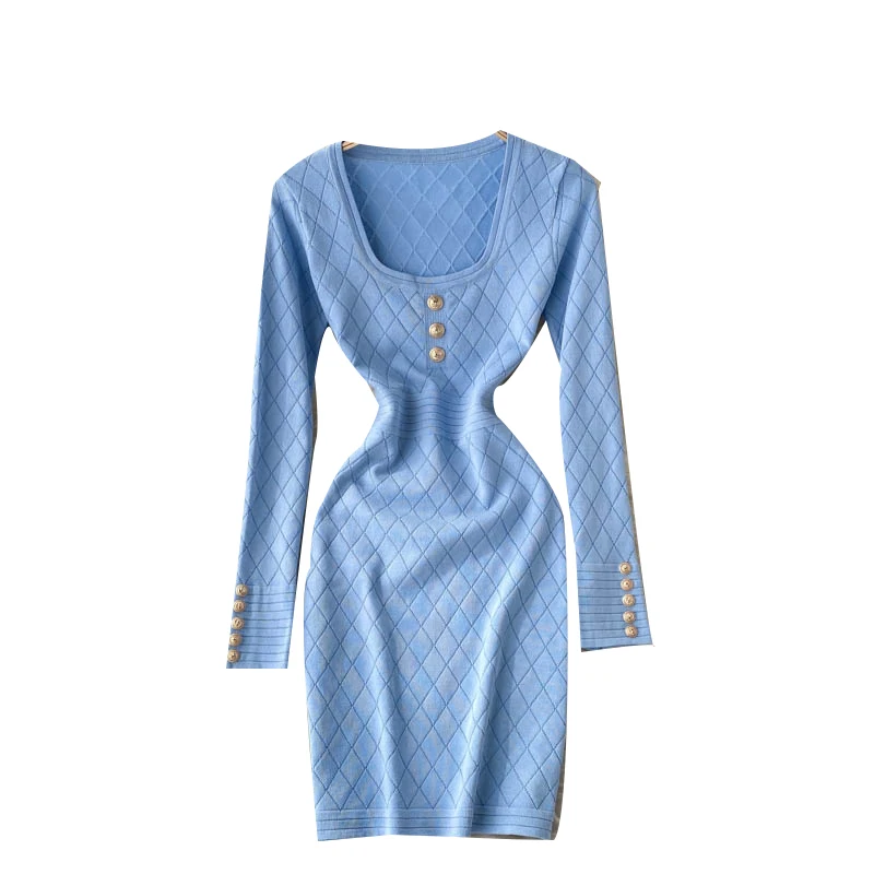 

Женская трикотажная юбка-карандаш с квадратным вырезом и длинным рукавом, эластичное облегающее платье, Осеннее шикарное уличное платье в ...