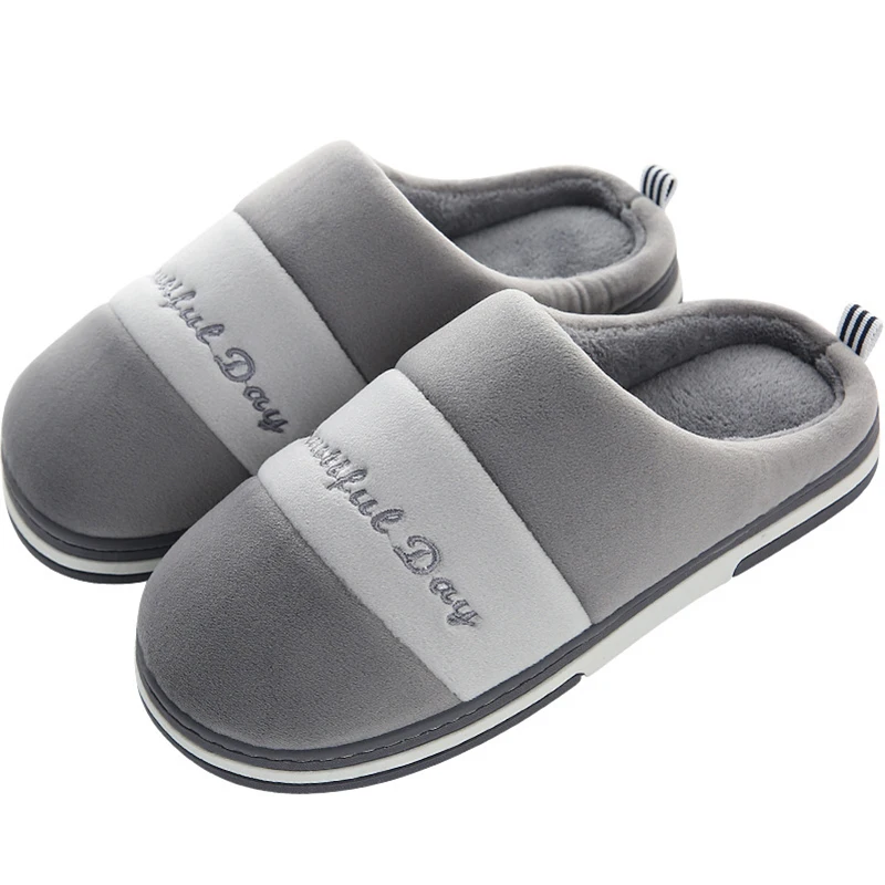 

Men's Winter Plush Home Slippers Letter Printed Autumn Soft Furry Slipper Bedroom House Shoes Male Slide Couples Warm Slip On