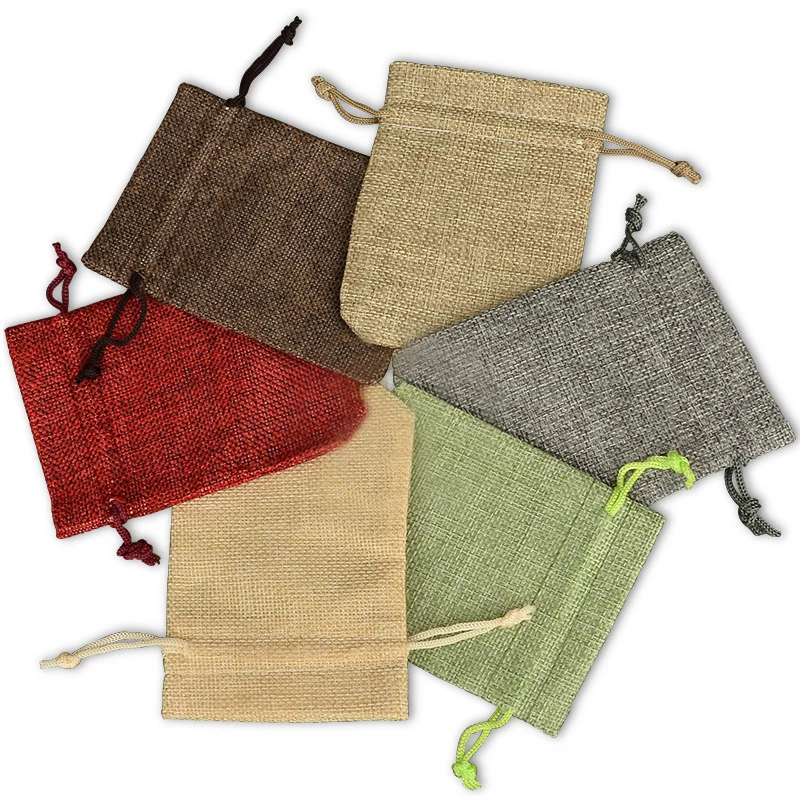 

Джутовые мешочки на шнурке 5 шт./лот, подарочные пакеты из натурального материала разных размеров для упаковки ювелирных изделий, свадебные ...