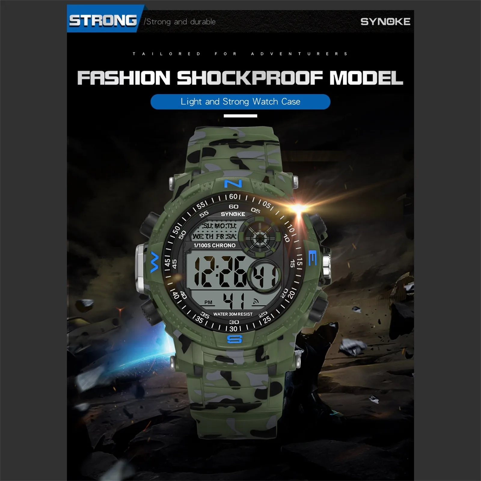 

SYNOKE Men's Sports Digital Watch Blue Military Waterproof Mens Watches LED Luminous WristWatch Male Casual Clock Reloj Hombre