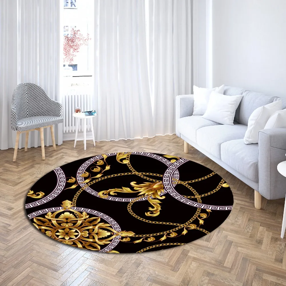 

Baroque Chain Light Luxury Round Carpet Home Decor Modern Decor Vintage Area Rugs Coffee Bedroom Living Room Floor Mats Custom